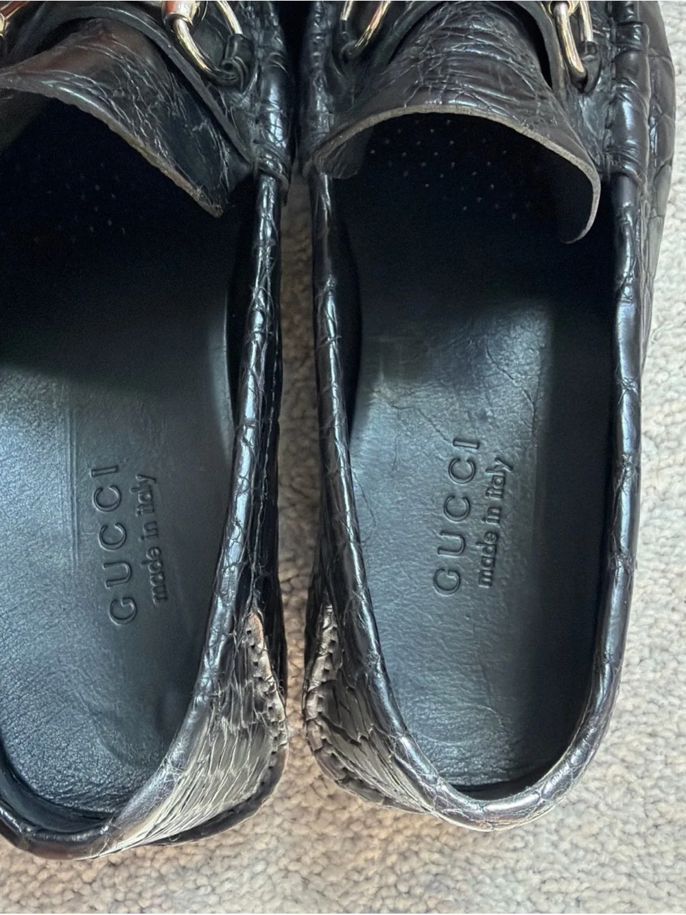 Mens Vintage New in Box Gucci Crocodile Alligator Horsebit Black Drivers SZ 10.5